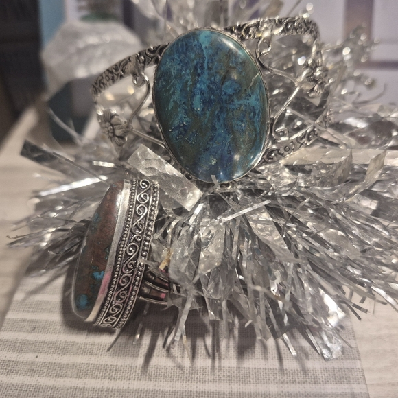 Elegant Silver and Blue Chrysocolla Bracelet Only - Picture 5 of 8
